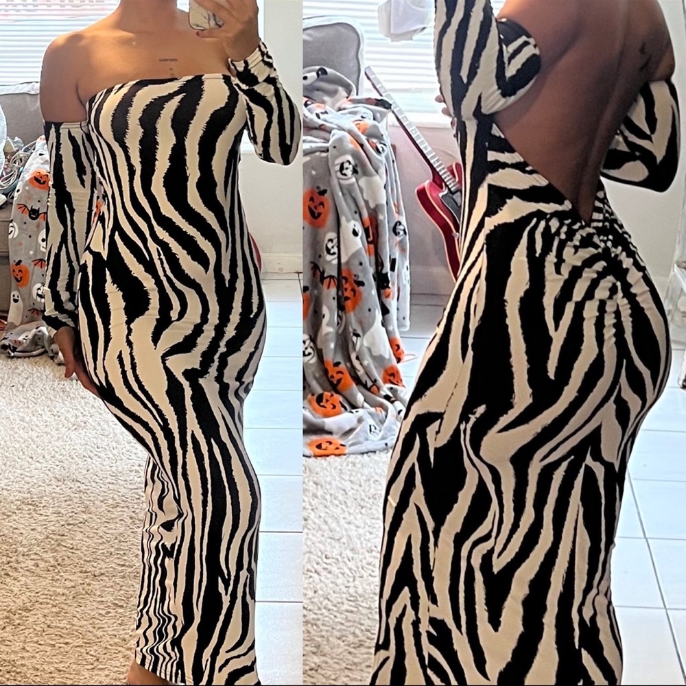 Elegant Zebra Print Off-Shoulder Dress